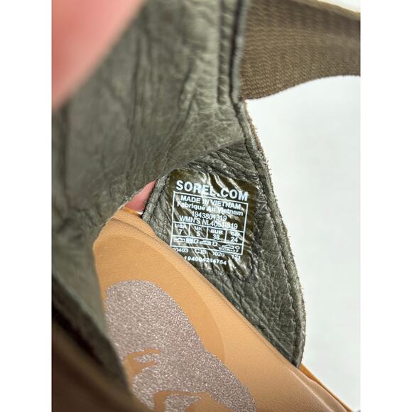 Sorel Women's Ella II Sandal Size 7 olive leather suede elastic flat shoe - Picture 3 of 7